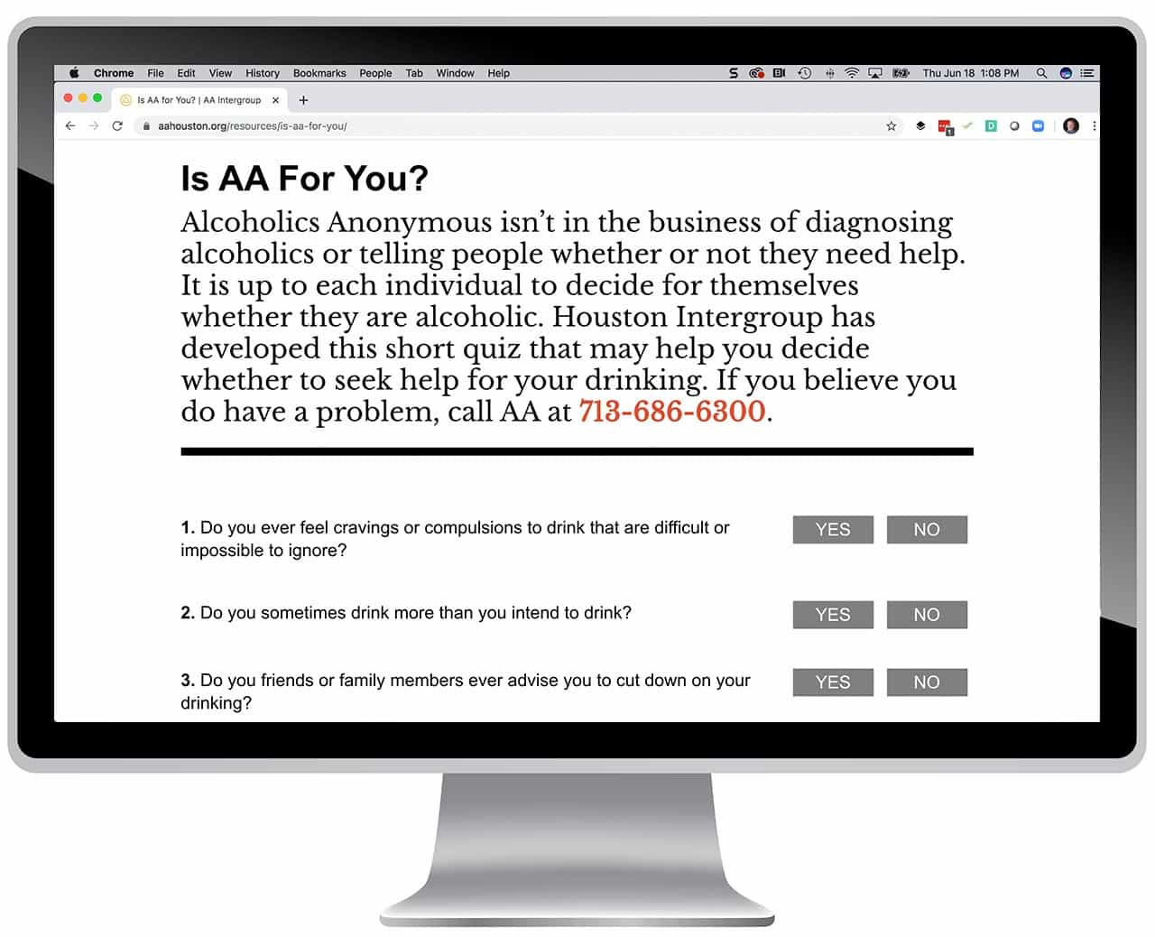 Custom website new member information for AA in Houston, Texas.