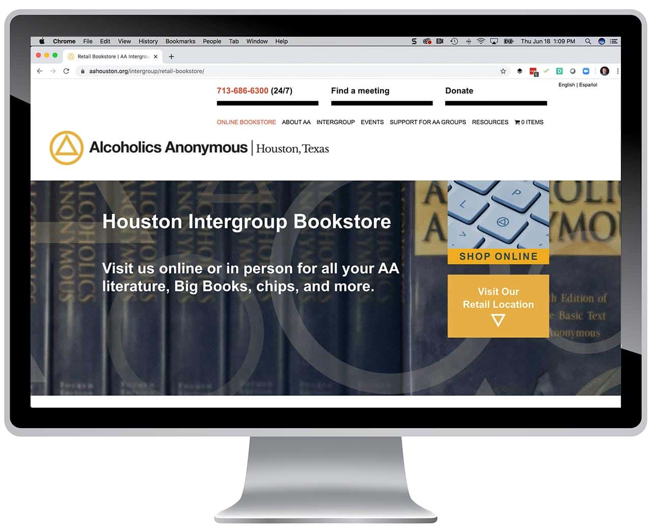 Custom website home page for AA in Houston, Texas.