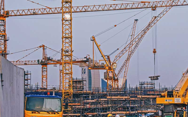 Construction cranes in Houston, Texas.