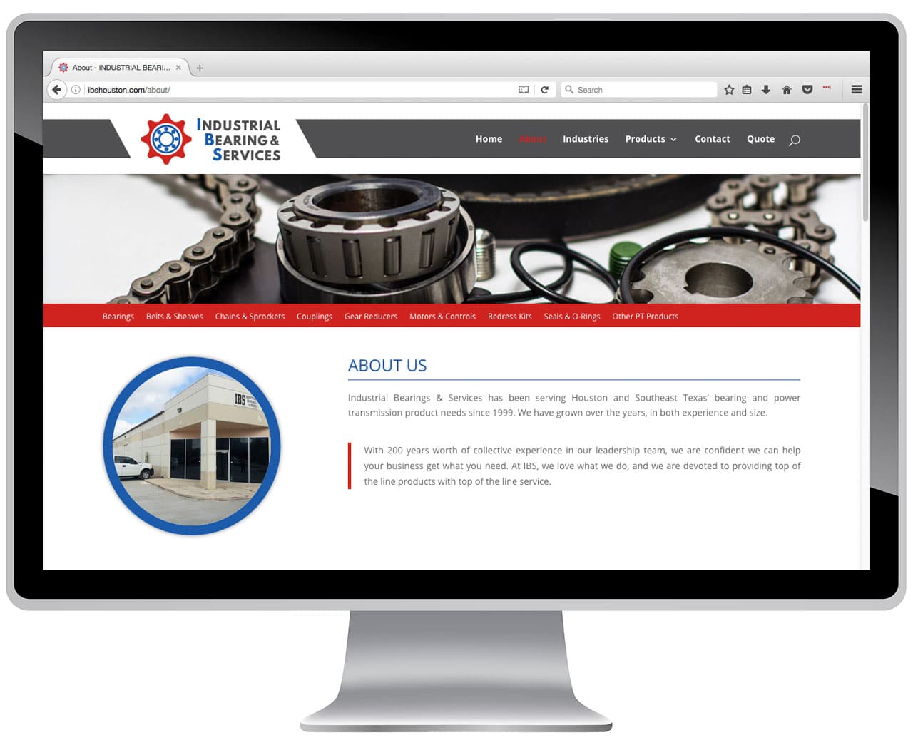 Contact us screen for industrial website in Houston, Texas.