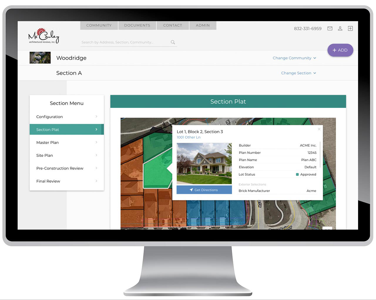 Interactive plat feature on custom real estate software.