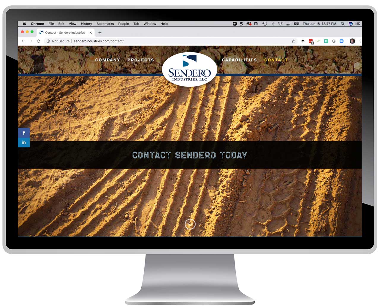 Contact page of custom website for construction company.