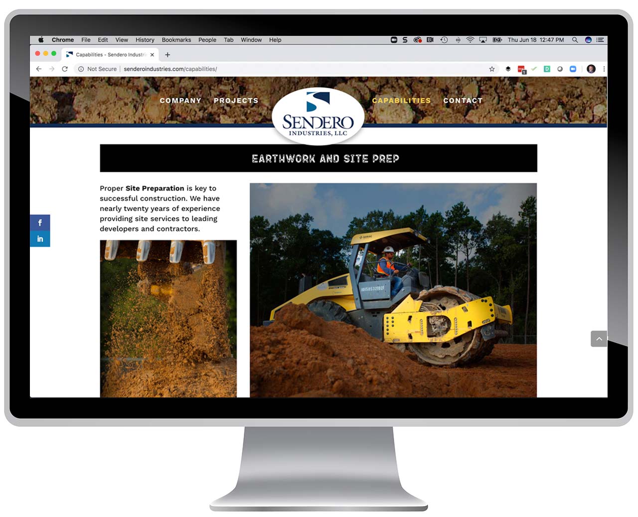 Home page of custom website for construction company.