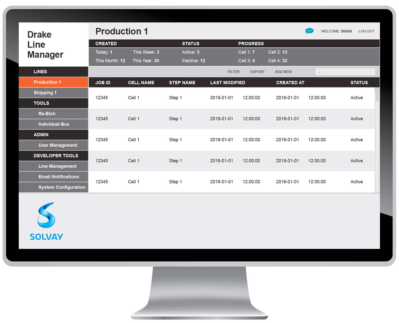 Custom Manufacturing Execution System (MES) job listing screen.